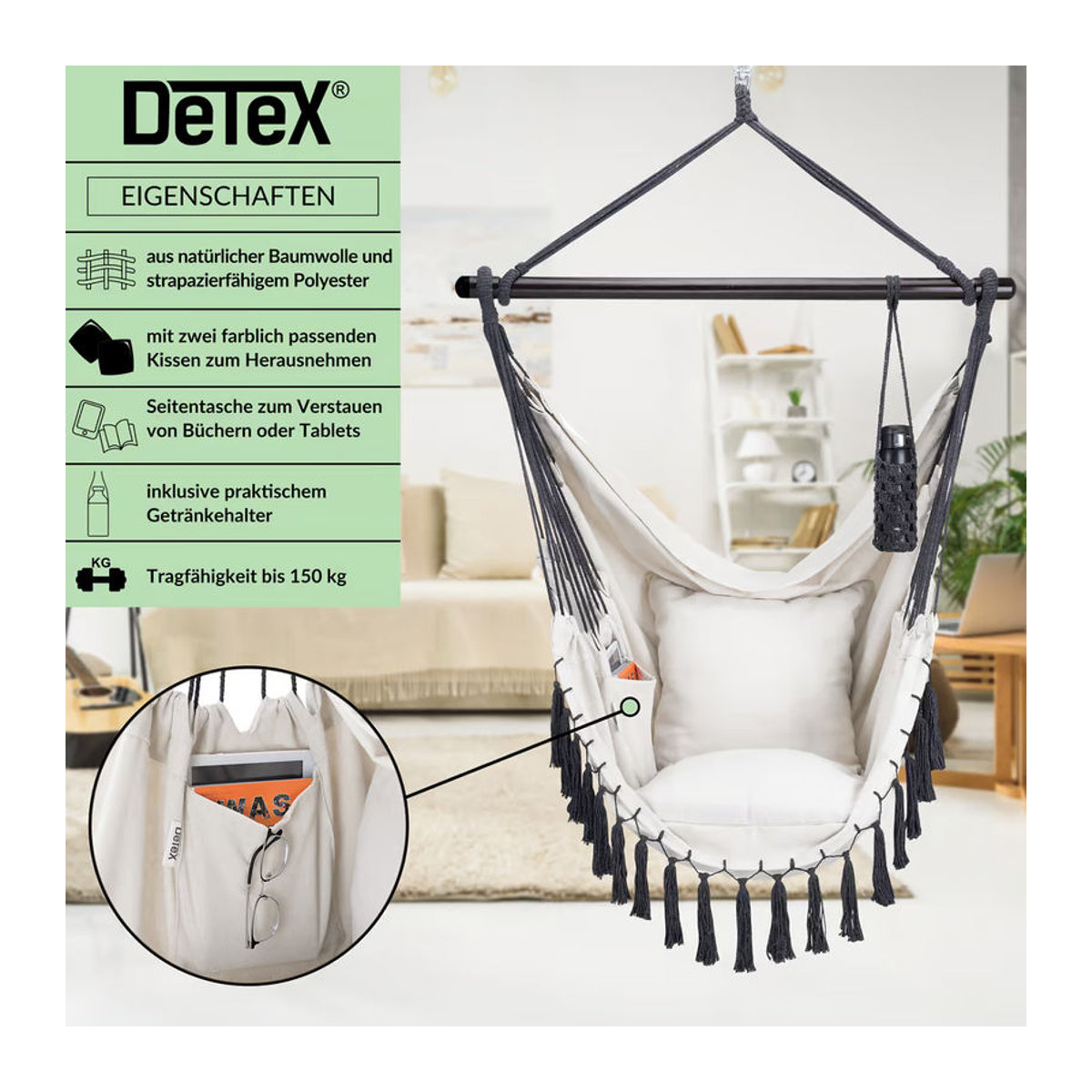 Detex Hängesessel Creme B: 170 cm, T: 100 cm, H: 150 cm - Bild 4