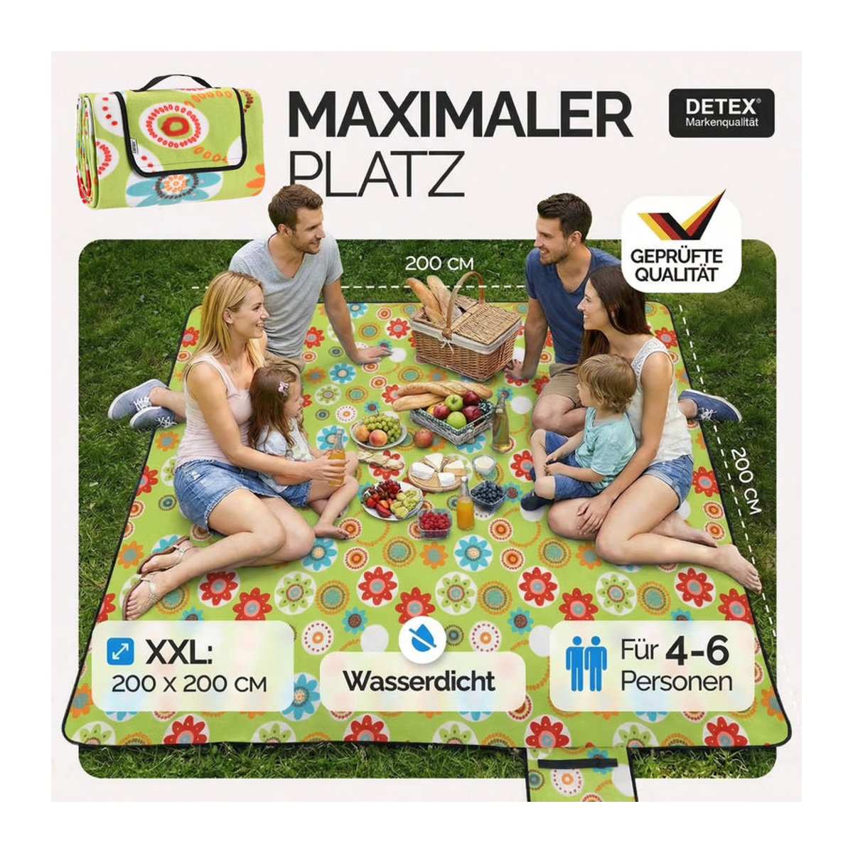 Detex Picknickdecke mit Blumenmuster B: 200 cm, T: 200 cm - Bild 2