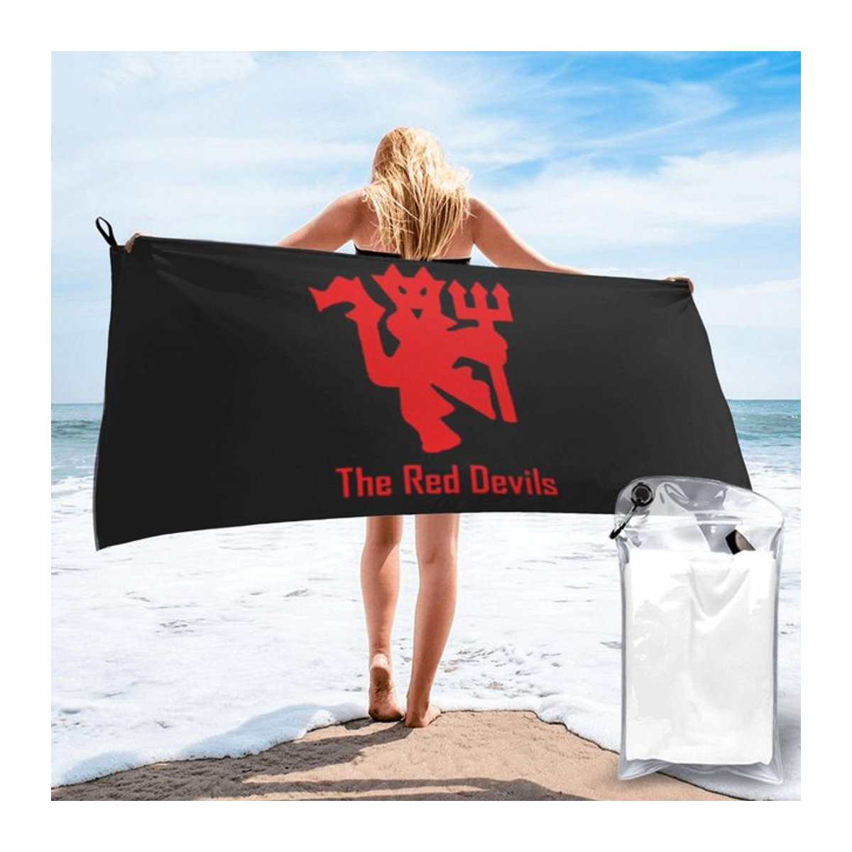 Devils Of Manchester Strandtuch Manchester Is Red aus weicher Mikrofaser, schnelltrocknend und saugfähig, Farbe: Rot/Schwarz, B x L: 70 x 140 cm - Bild 1