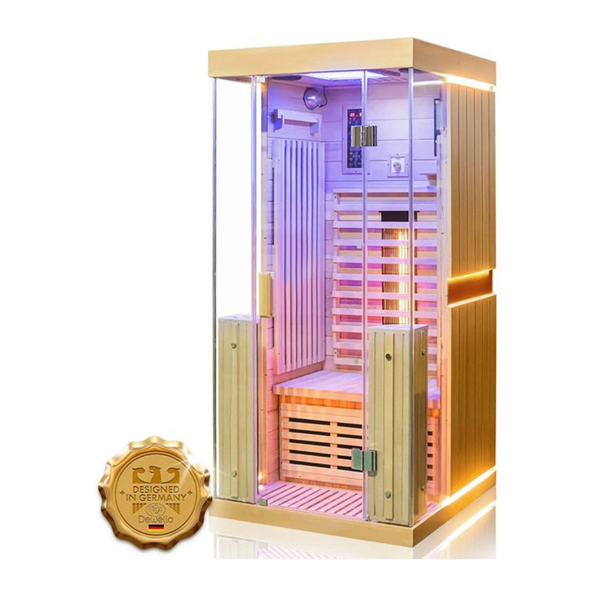 Dewello Infrarotkabine KINGSTON Infrarotsauna aus Naturholz mit 3 Vollspektrumstrahlern, 4 Karbonstrahlern, Farblicht und LED, B/T/H: 90 x 90 x 90 cm - Bild 1