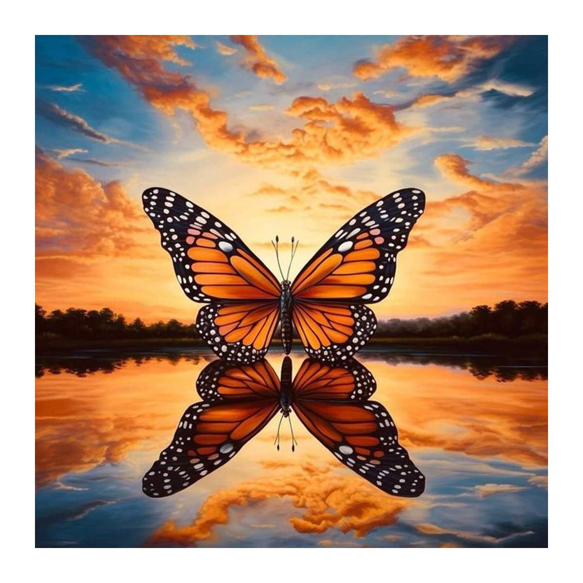 Diamant-Kunst-Set Schmetterling bei Sonnenuntergang in Orange zur Wanddekoration - Bild 1