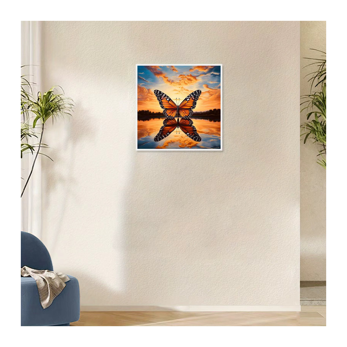 Diamant-Kunst-Set Schmetterling bei Sonnenuntergang in Orange zur Wanddekoration - Bild 2