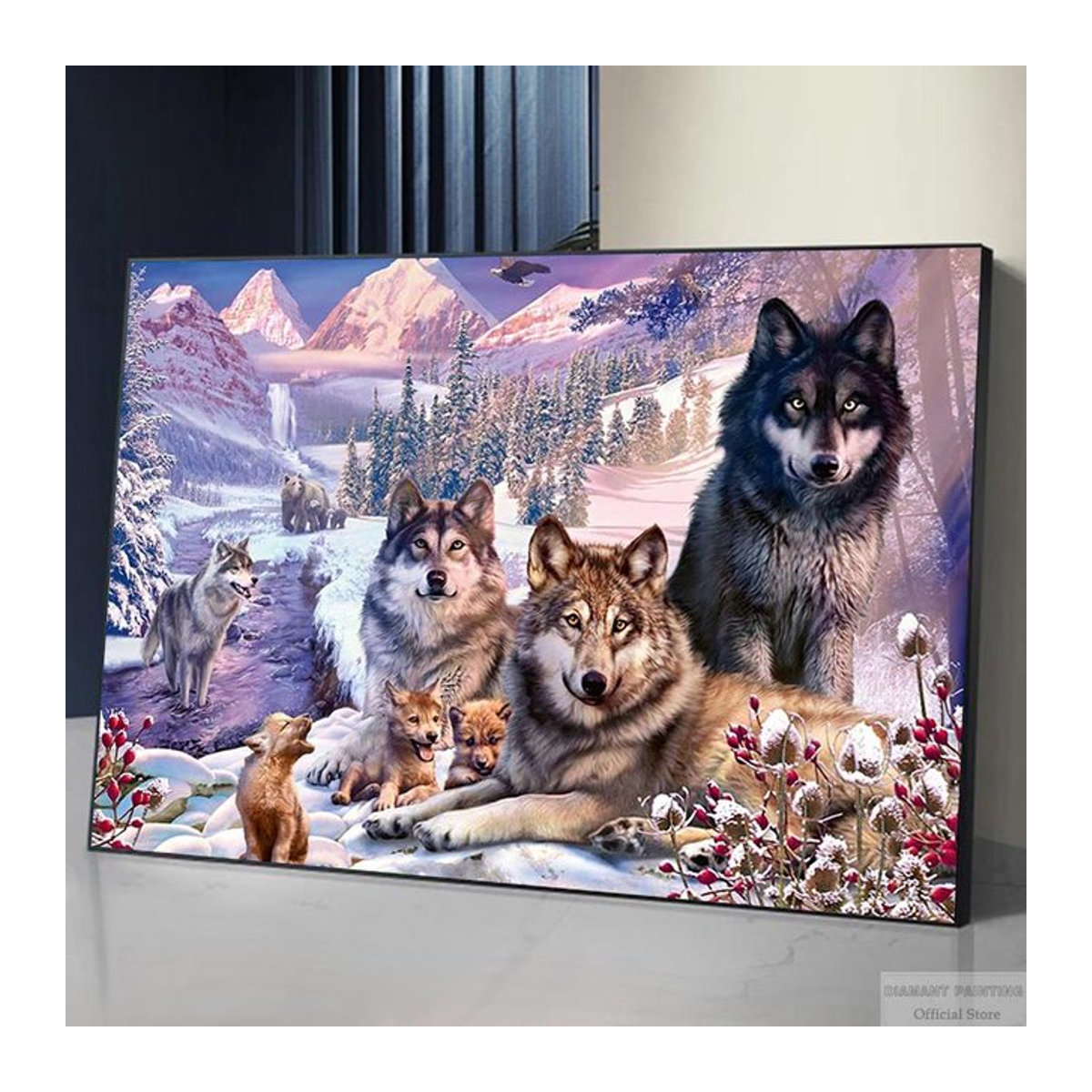 DIAMANT PAINTING 5D Diamantgemälde zum Selbermachen mit Wolf Motiv in der Farbe Mehrfarbig, runde Wandkunst zur Heimdekoration - Bild 1