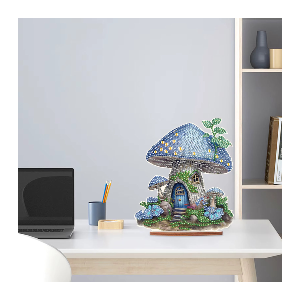 Diamantmalerei Set Pilzhaus in Blau als Weihnachtsdekoration für deinen Schreibtisch - Bild 3