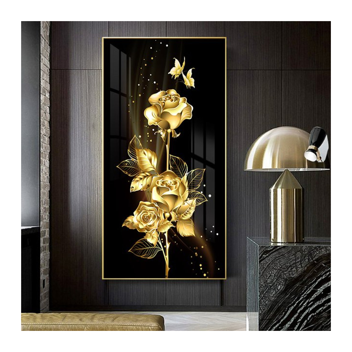 Diamond Painting DIY Set Goldene Rose als Wanddekoration mit runden Diamanten für florale Kunstwerke - Bild 1