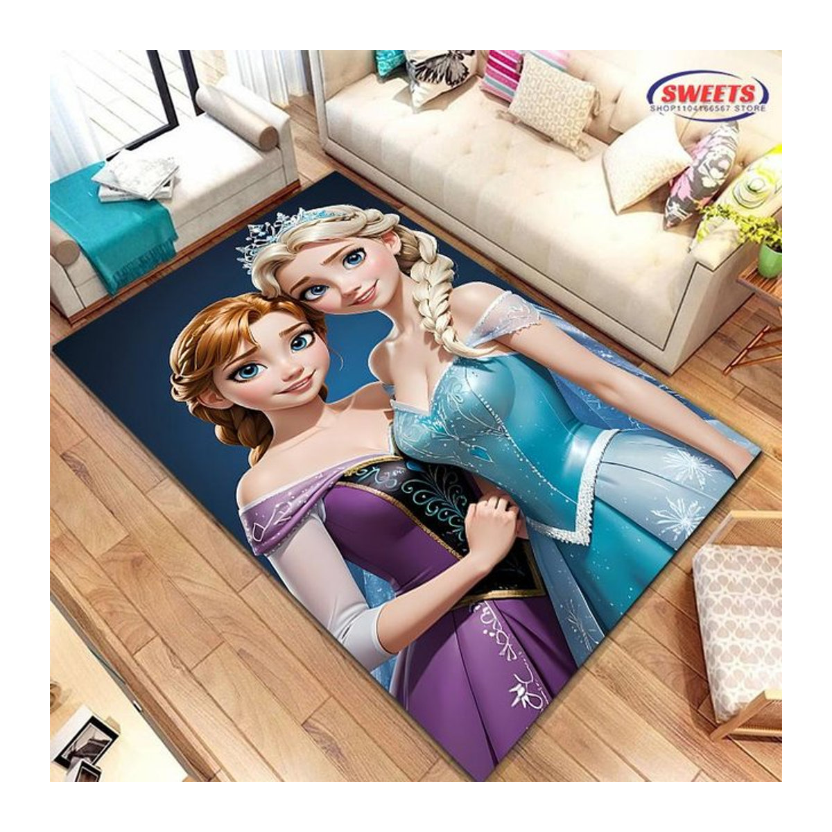 Die Eiskönigin Elsa und Anna Prinzessin 3D HD Druck Teppich für Kinderzimmer und Wohnzimmer, rutschfest, B/B: 50 x 80 cm - Bild 1