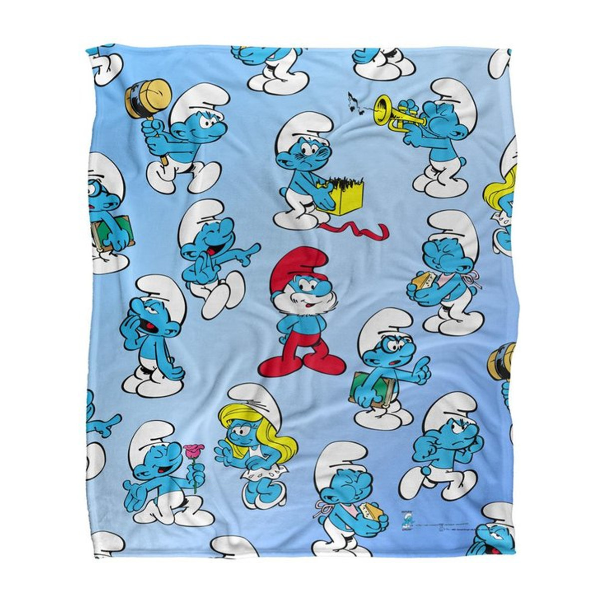 Die Schlümpfe superweiche Decke mit Allover-Print in Weiß/Blau von Pertemba FR - Bild 1