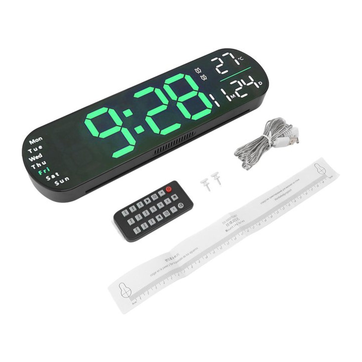 Digitale LED Wanduhr von CosyHome mit Fernbedienung, Datumsanzeige und Thermometer, Farbe Grün/Schwarz - Bild 1