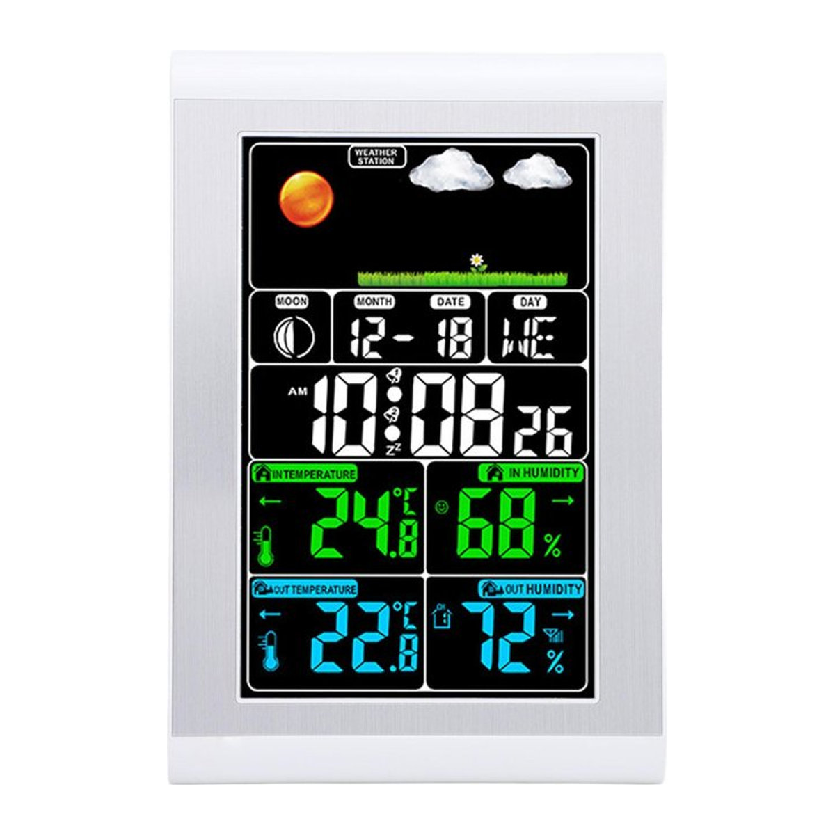 Digitale Wetterstation von mfySpace zur Überwachung von Temperatur und Feuchtigkeit für Indoor und Outdoor, Wanduhr mit Display in Weiß - Bild 1