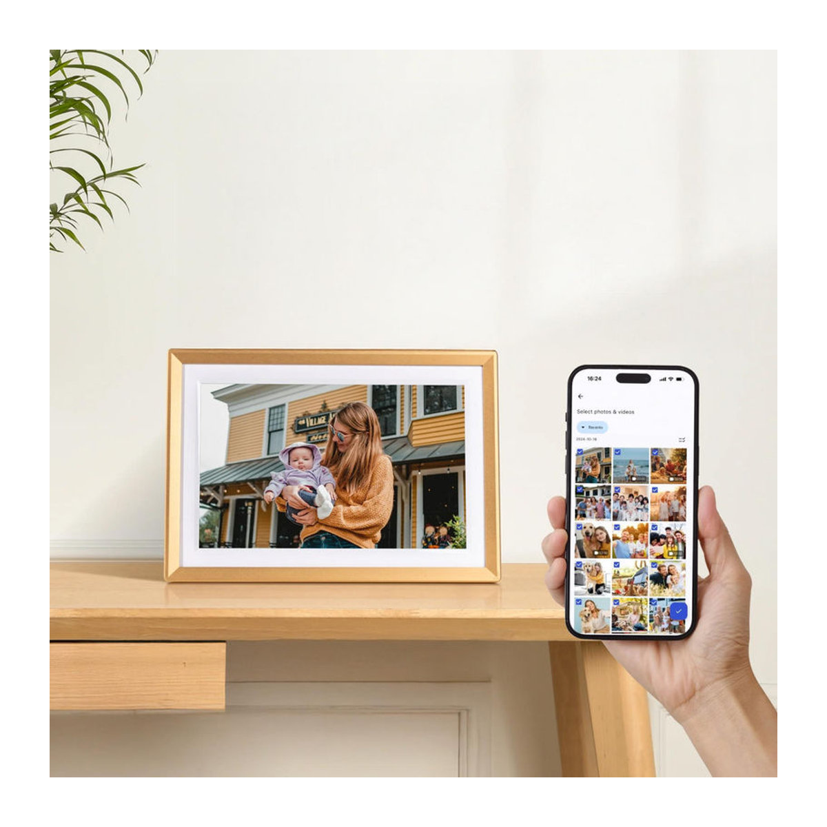 Digitaler Fotorahmen Arzopa D10 Gold mit WLAN, App-Steuerung und Videowiedergabe, B/H: 25 x 15 cm - Bild 3