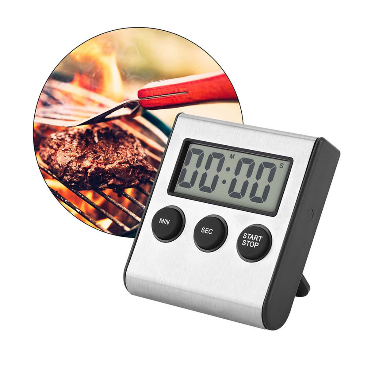 Digitaler Küchentimer von GoolRC mit Thermometer und Hygrometer, silber, wandmontiert oder Desktop, B/H/T: 7,5 x 7,5 x 7,5 cm - Bild 3
