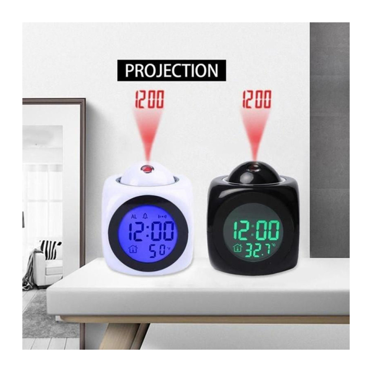 Digitaler LED Projektionswecker mit Thermometer und Sprachaufforderung in Weiß - Bild 2