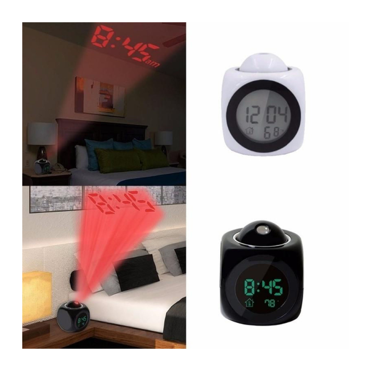Digitaler LED Projektionswecker mit Thermometer und Sprachaufforderung in Weiß - Bild 3