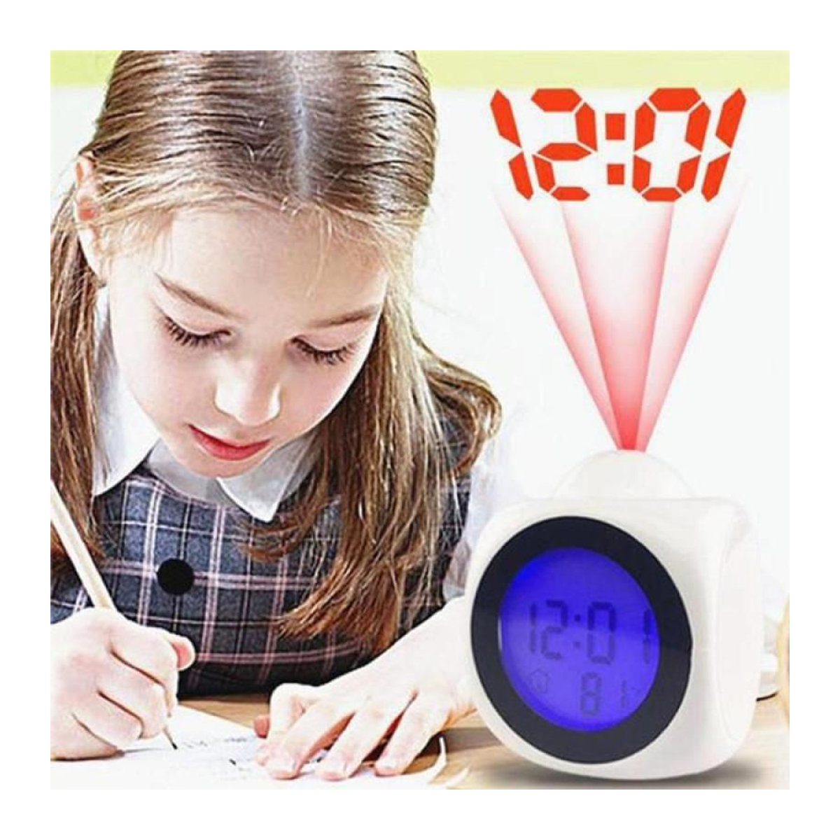 Digitaler LED Projektionswecker mit Thermometer und Sprachaufforderung in Weiß - Bild 9
