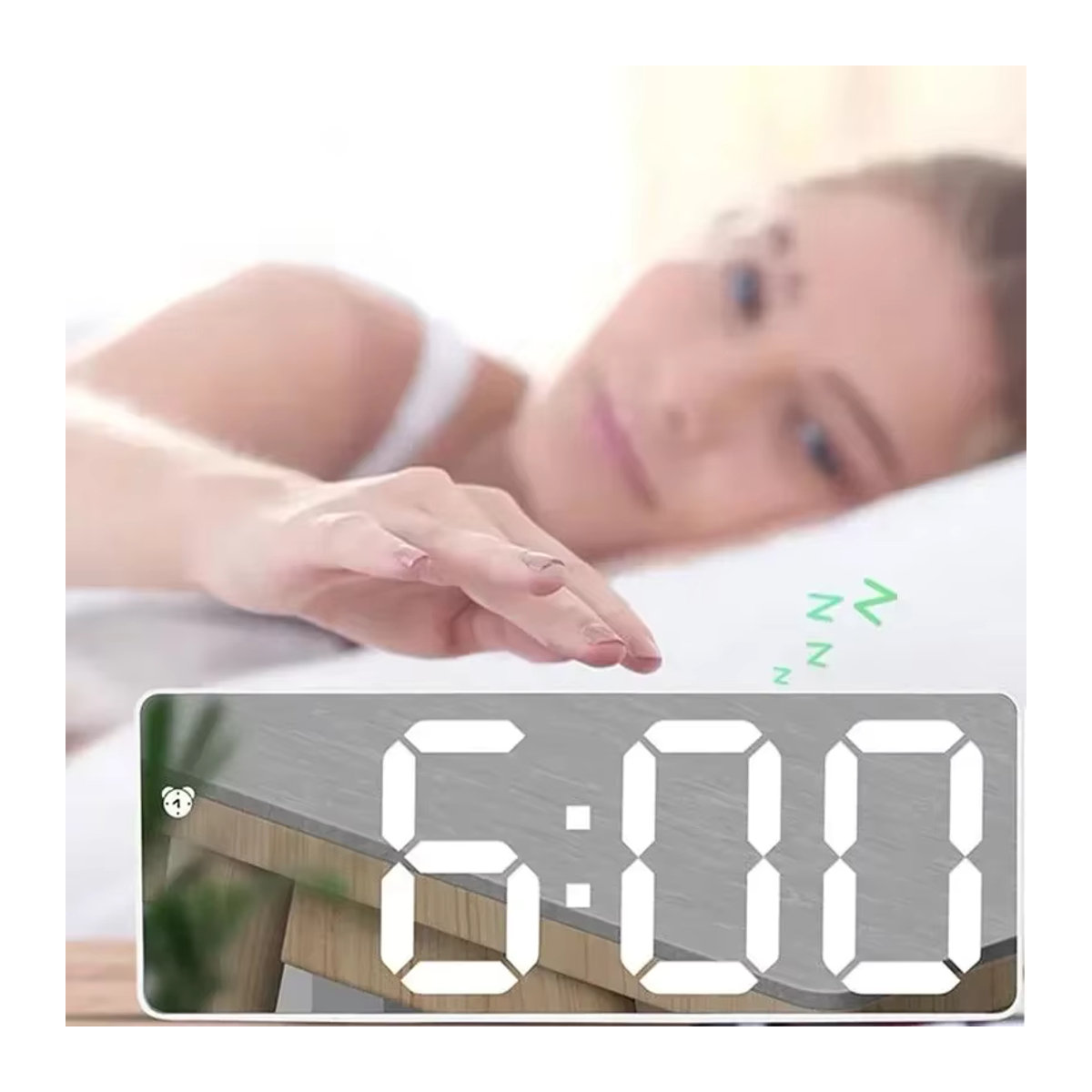 Digitaler LED Tischwecker mit Sprachsteuerung und Schlummer- sowie Nachtmodus in Schwarz, batteriebetrieben - Bild 3
