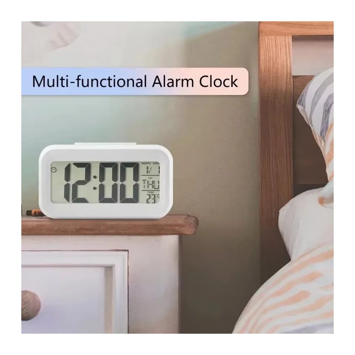 Digitaler LED Wecker mit Kalender und Multifunktions-Anzeige in Blau für deinen Schreibtisch oder das Schlafzimmer - Bild 4