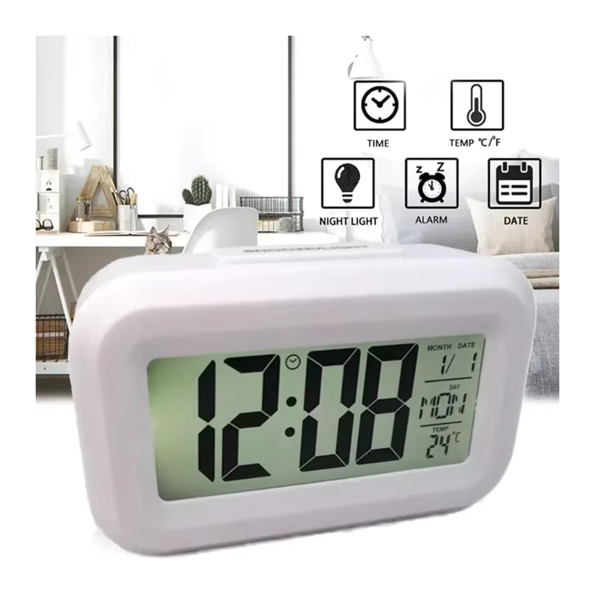 Digitaler LED Wecker mit Kalender und Multifunktions-Anzeige in Blau für deinen Schreibtisch oder das Schlafzimmer - Bild 5