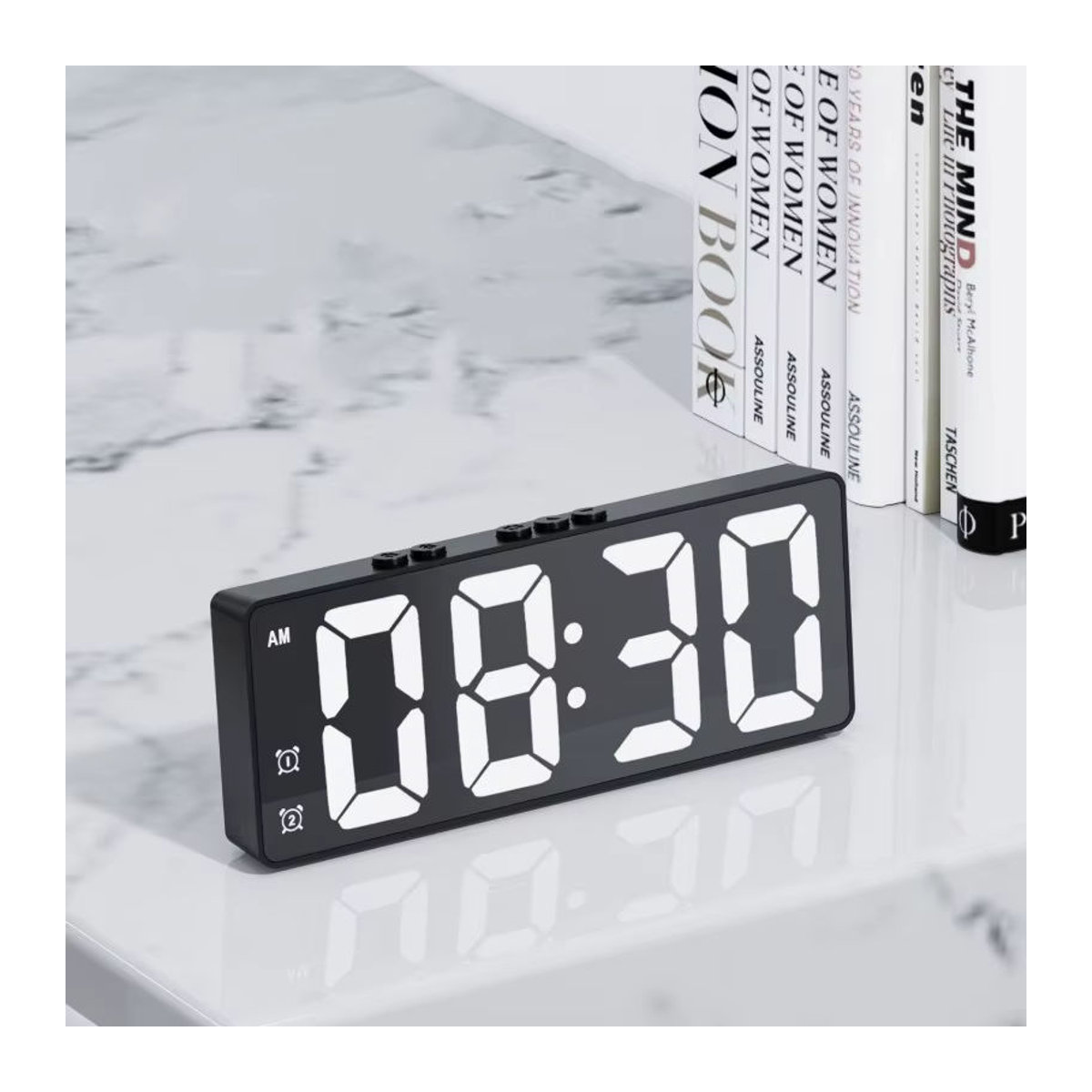 Digitaler LED Wecker mit Sprachsteuerung und Thermometer, schwarze Tischuhr mit Dual-Alarm und Schlummerfunktion - Bild 1