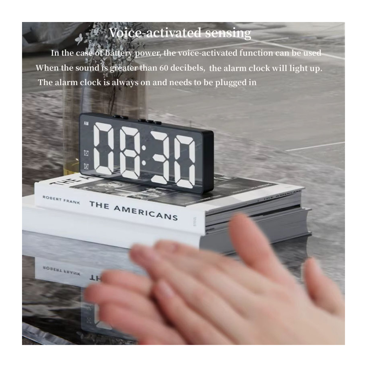 Digitaler LED Wecker mit Sprachsteuerung und Thermometer, schwarze Tischuhr mit Dual-Alarm und Schlummerfunktion - Bild 2