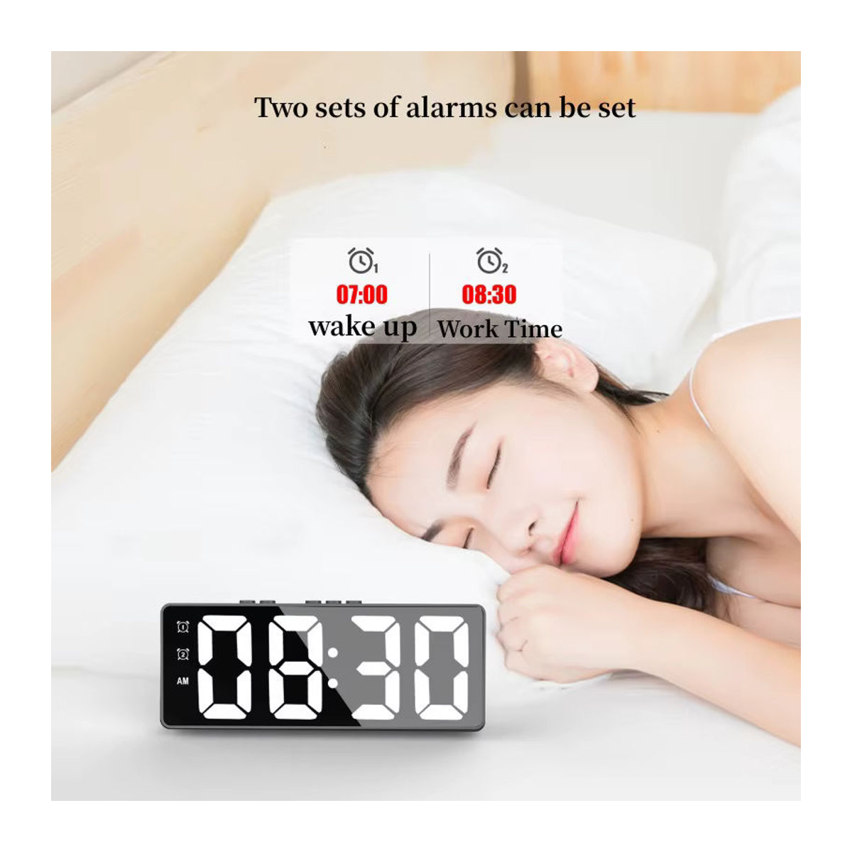 Digitaler LED Wecker mit Sprachsteuerung und Thermometer, schwarze Tischuhr mit Dual-Alarm und Schlummerfunktion - Bild 3