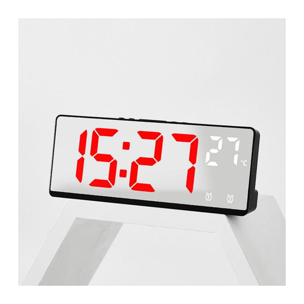 Digitaler Spiegel Wecker mit Sprachsteuerung von Happy NieNie 2022 in Schwarz, LED Tischuhr mit Temperaturanzeige, Datum und Nachtmodus aus Acrylic, B/T/H: 17,4 x 6,8 x 2,3 cm - Bild 3