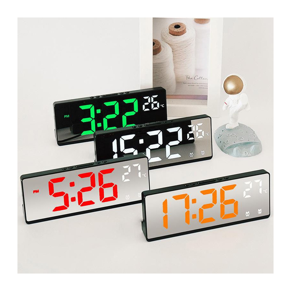 Digitaler Spiegel Wecker mit Sprachsteuerung von Happy NieNie 2022 in Schwarz, LED Tischuhr mit Temperaturanzeige, Datum und Nachtmodus aus Acrylic, B/T/H: 17,4 x 6,8 x 2,3 cm - Bild 4