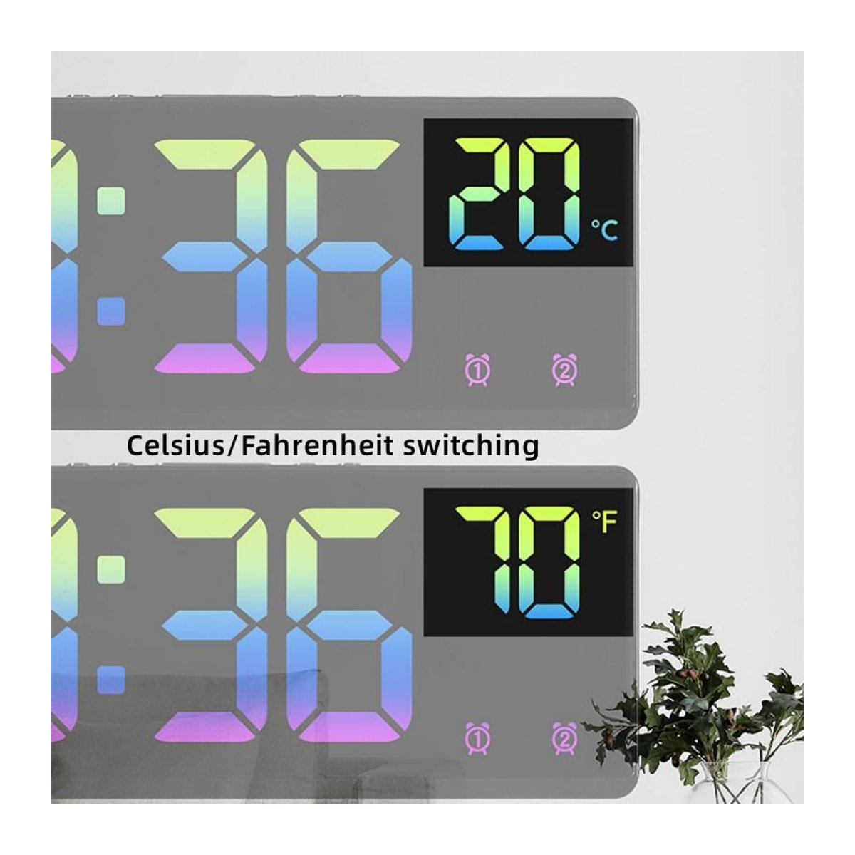 Digitaler Spiegel Wecker mit Sprachsteuerung von Happy NieNie 2022 in Schwarz, LED Tischuhr mit Temperaturanzeige, Datum und Nachtmodus aus Acrylic, B/T/H: 17,4 x 6,8 x 2,3 cm - Bild 5