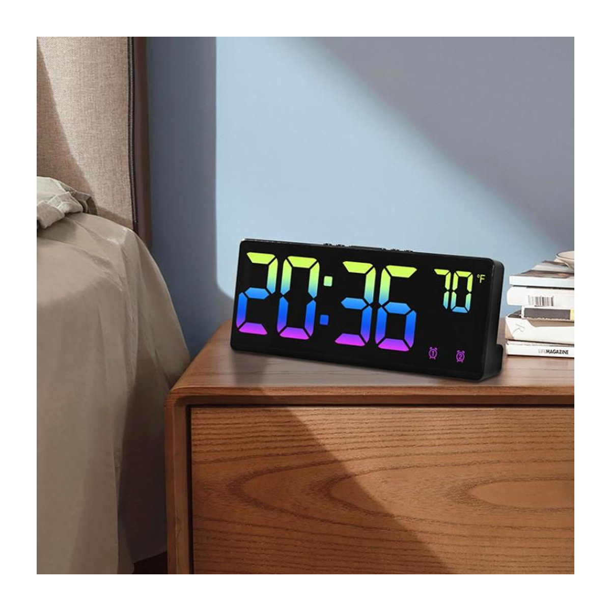 Digitaler Spiegel Wecker mit Sprachsteuerung von Happy NieNie 2022 in Schwarz, LED Tischuhr mit Temperaturanzeige, Datum und Nachtmodus aus Acrylic, B/T/H: 17,4 x 6,8 x 2,3 cm - Bild 6