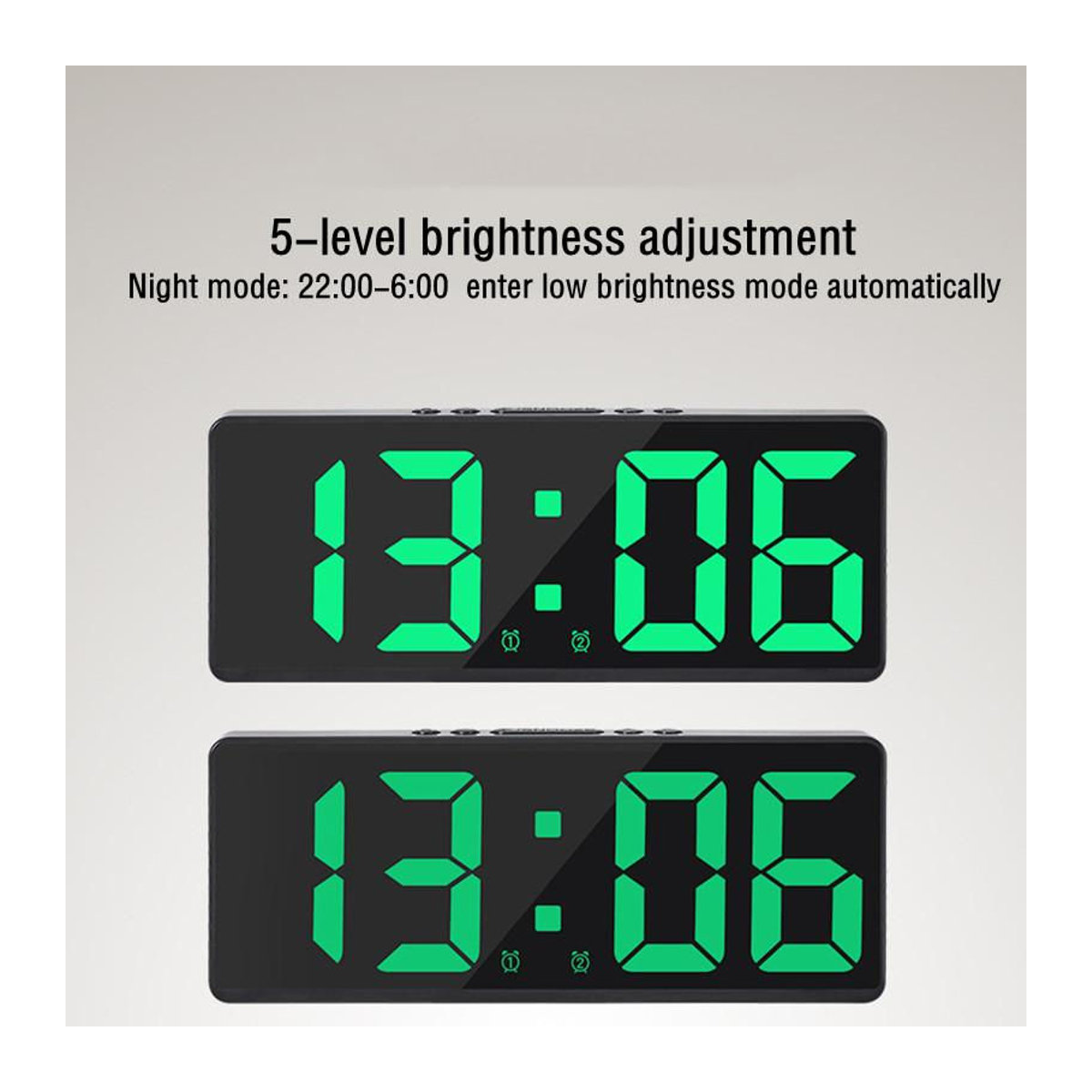 Digitaler Wecker Happy NieNie 2022 mit Sprachsteuerung und Thermometer, LED-Tischuhr mit Datumsanzeige und Beleuchtung, Schwarz/Rot/Weiß, B/H/T: 15,5 x 6,2 x 6,2 cm - Bild 11