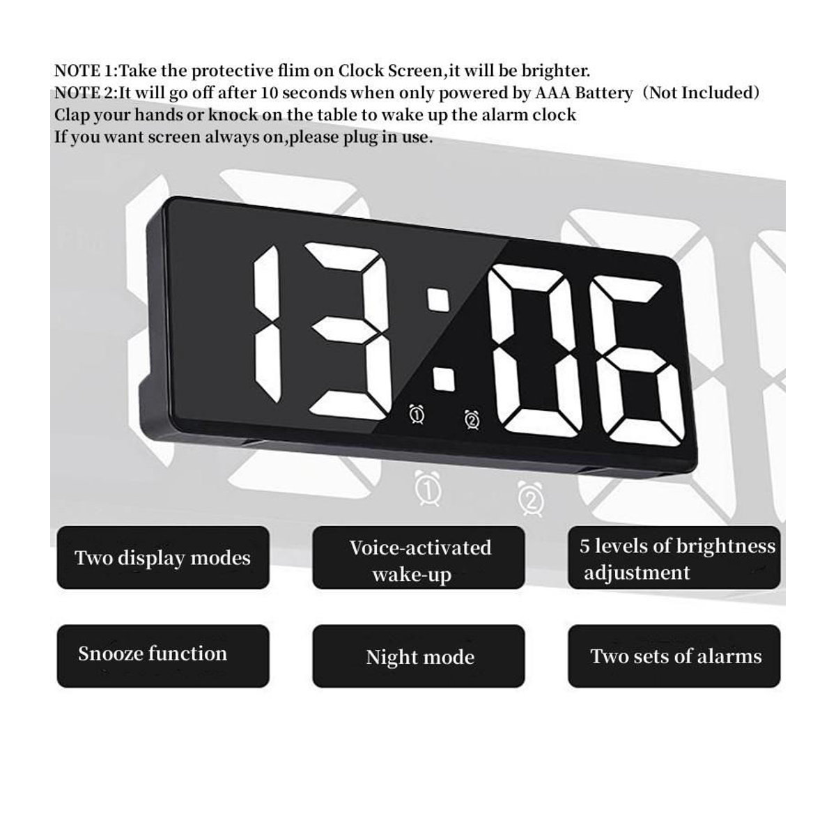 Digitaler Wecker Happy NieNie 2022 mit Sprachsteuerung und Thermometer, LED-Tischuhr mit Datumsanzeige und Beleuchtung, Schwarz/Rot/Weiß, B/H/T: 15,5 x 6,2 x 6,2 cm - Bild 8