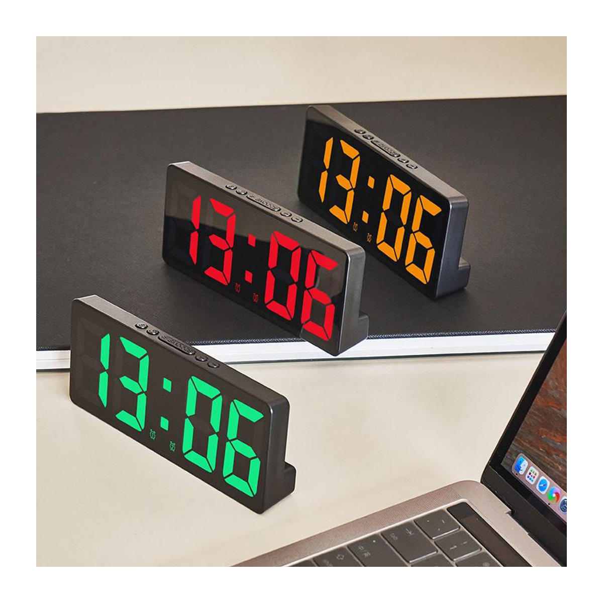 Digitaler Wecker mit Sprachsteuerung und Thermometer von Happy NieNie 2022, LED-Tischuhr mit Datumsanzeige und Schlummerfunktion, Farbe: Grün/Schwarz/Weiß, B/T/H: 15,5 x 6,2 x 6,2 cm - Bild 13