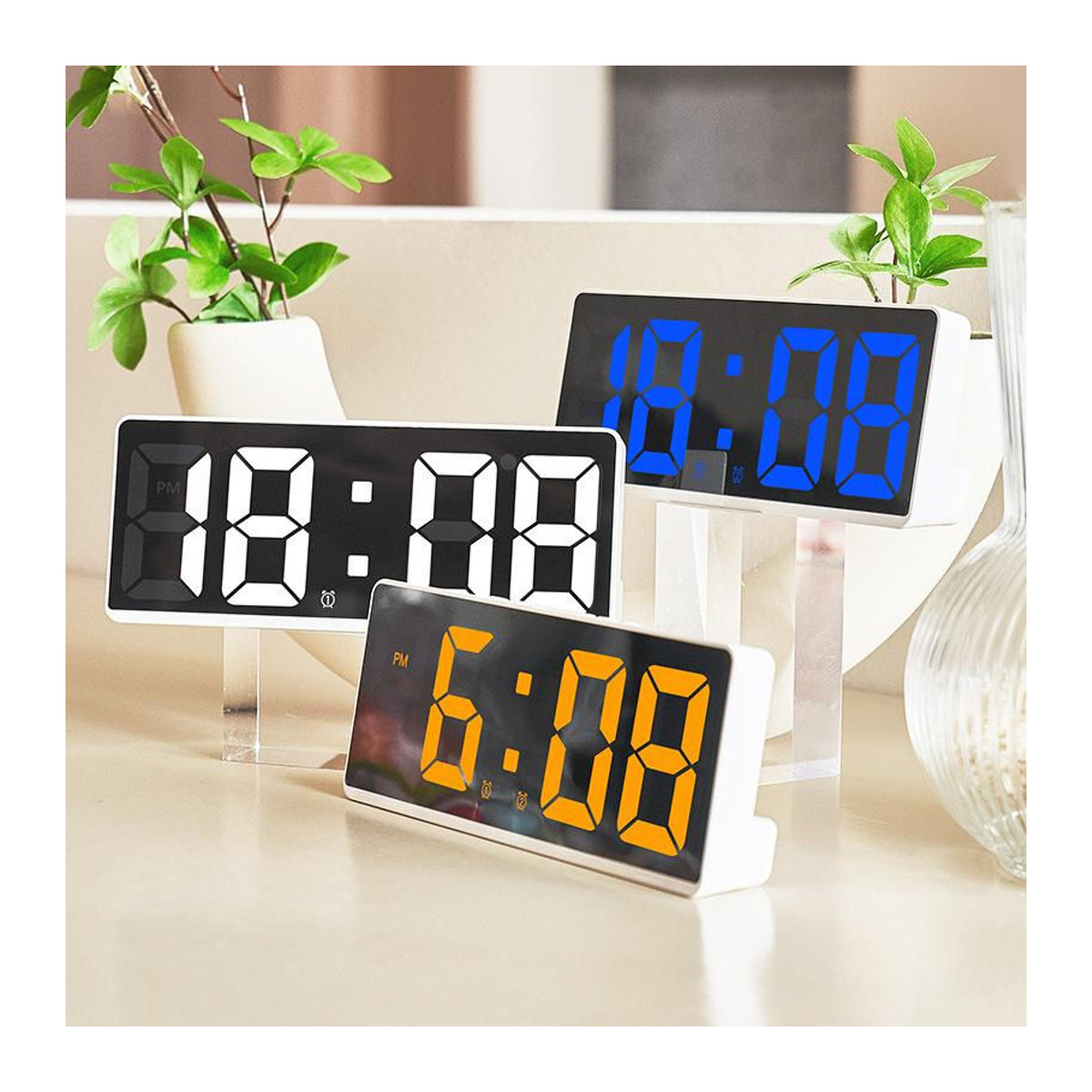 Digitaler Wecker mit Sprachsteuerung und Thermometer von Happy NieNie 2022, LED-Tischuhr mit Datumsanzeige und Schlummerfunktion, Farbe: Grün/Schwarz/Weiß, B/T/H: 15,5 x 6,2 x 6,2 cm - Bild 5