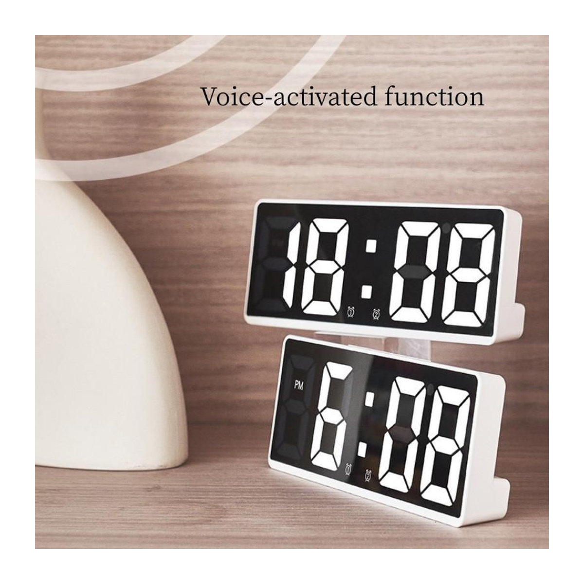Digitaler Wecker mit Sprachsteuerung von Happy NieNie, LED-Tischuhr mit Temperaturanzeige, Datumsanzeige und Schlummerfunktion, weiß/schwarz, B/H: 15,5 x 6,2 cm - Bild 6