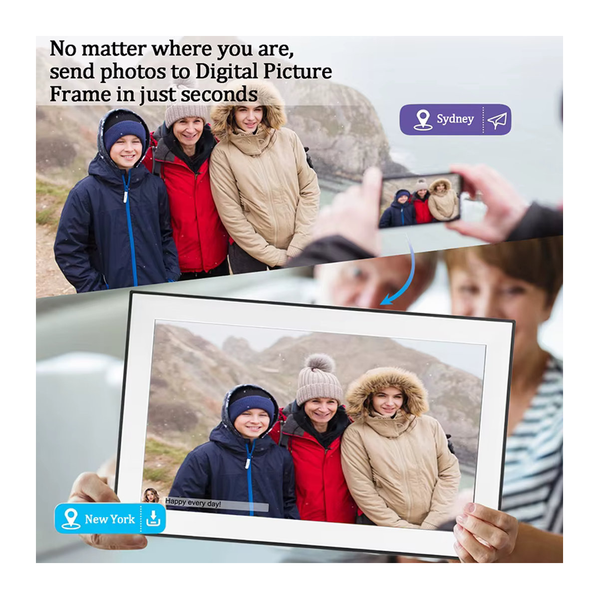 Digitaler WLAN-Fotorahmen von bgift mit 15,6 Zoll Touchscreen, 32 GB internem Speicher, 1920 x 1080 Auflösung, Weiß, B: 38 cm, T: 23 cm - Bild 5