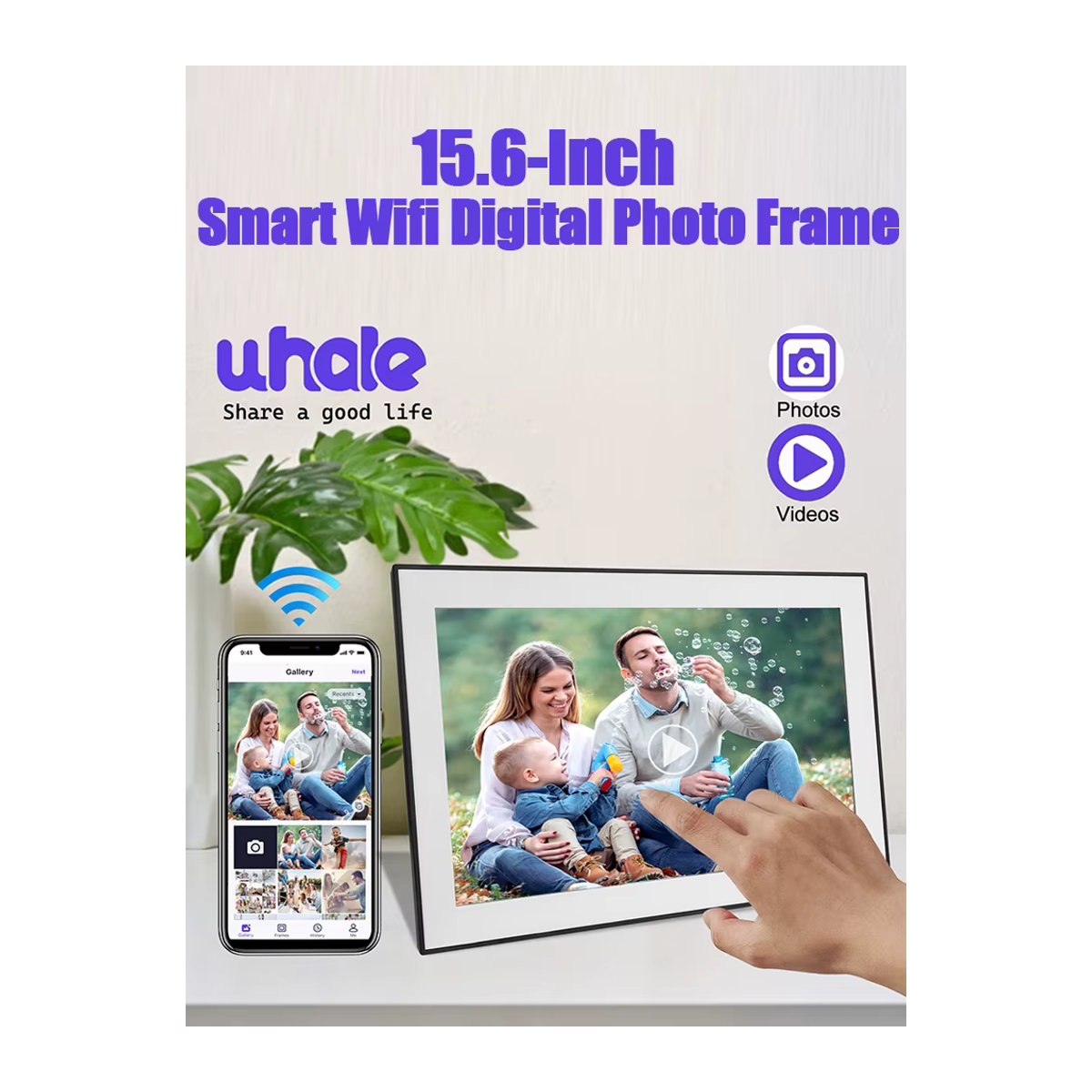 Digitaler WLAN-Fotorahmen von bgift mit 15,6 Zoll Touchscreen, 32 GB internem Speicher, 1920 x 1080 Auflösung, Weiß, B: 38 cm, T: 23 cm - Bild 7
