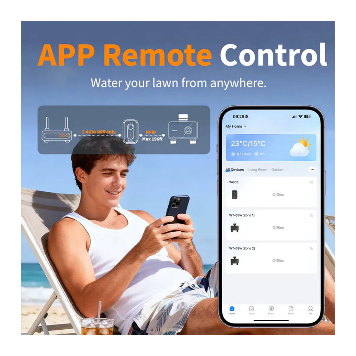 Diivoo WLAN-Bewässerungstimer für 2 Zonen, intelligenter programmierbarer automatischer Bewässerungscontroller für deinen Garten in Schwarz mit Messing-Elementen - Bild 4
