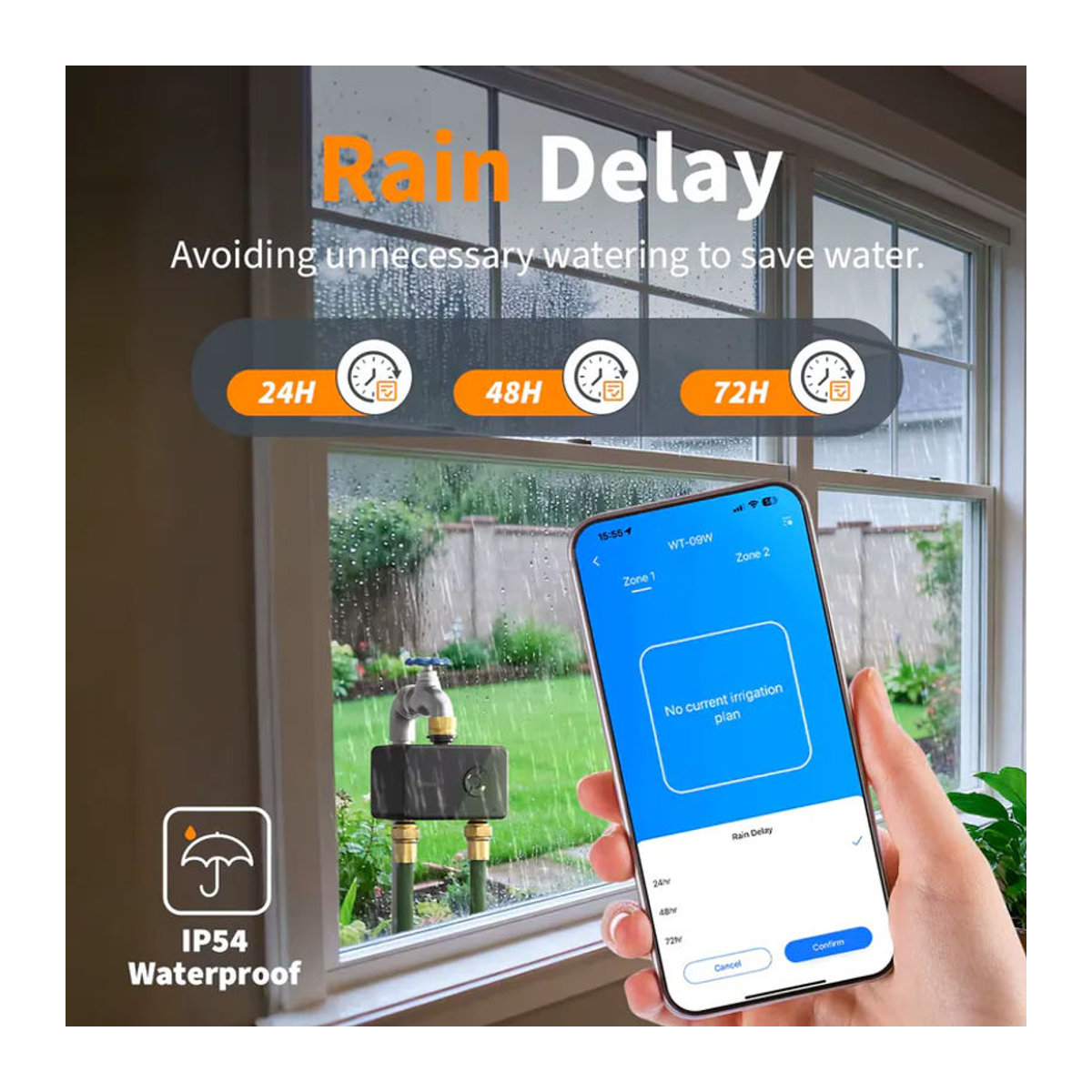 Diivoo WLAN-Bewässerungstimer für 2 Zonen, intelligenter programmierbarer automatischer Bewässerungscontroller für deinen Garten in Schwarz mit Messing-Elementen - Bild 5