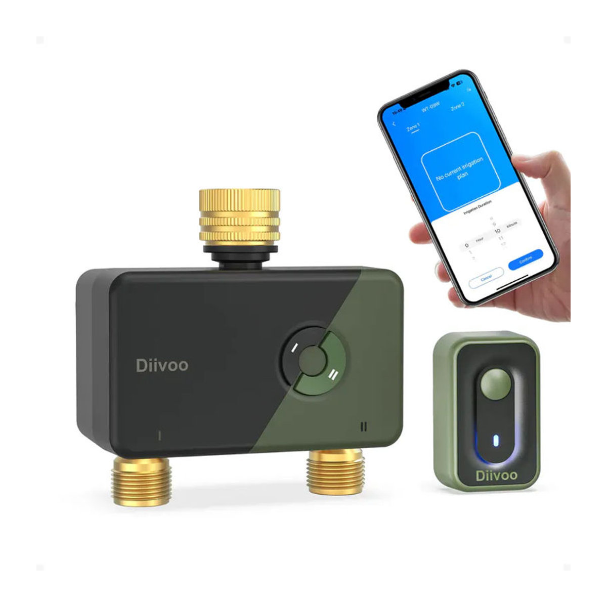 Diivoo WLAN-Bewässerungstimer für 2 Zonen, intelligenter programmierbarer automatischer Bewässerungscontroller für deinen Garten in Schwarz mit Messing-Elementen - Bild 7