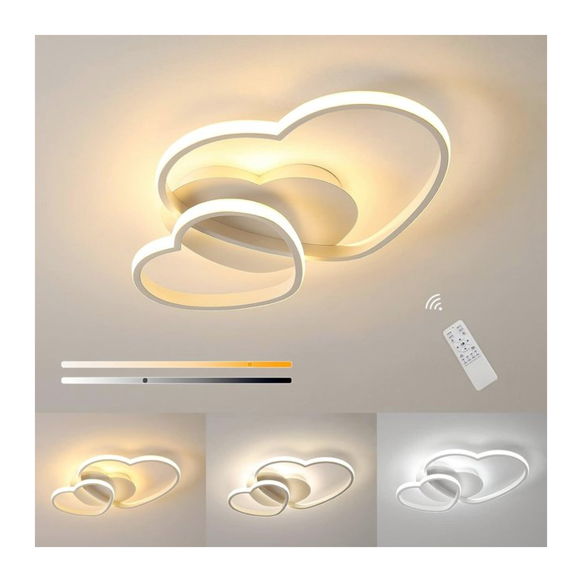 Dimmbare LED-Deckenleuchte in Herzform mit Fernbedienung, 64 W, Modernes Design in Weiß aus Metall für dein Kinderzimmer - Bild 1