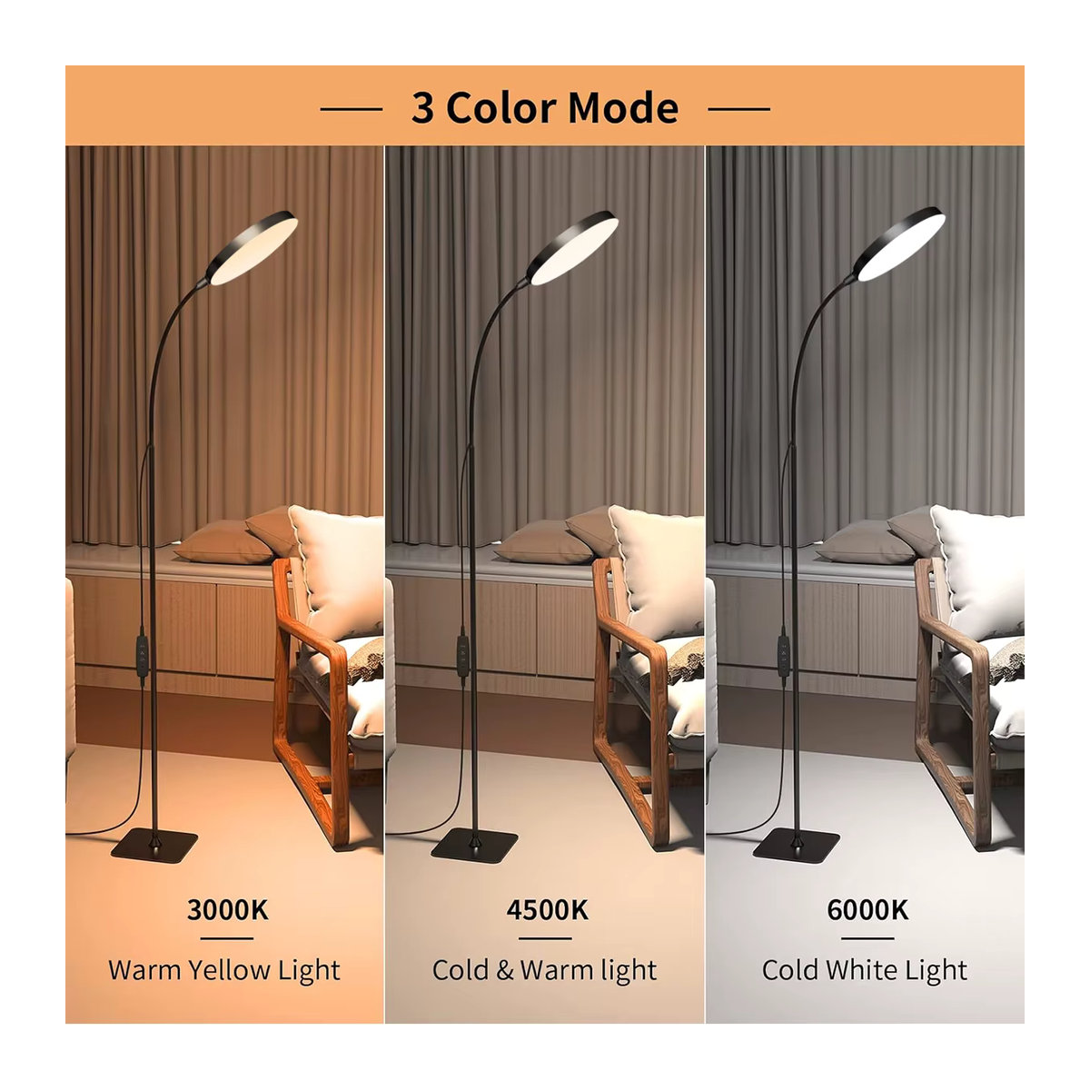 Dimmbare LED-Stehlampe von AMARYLLIS in Schwarz mit flexiblem Schwanenhals und minimalistischem Metall-Design als Leseleuchte für Innenräume - Bild 2