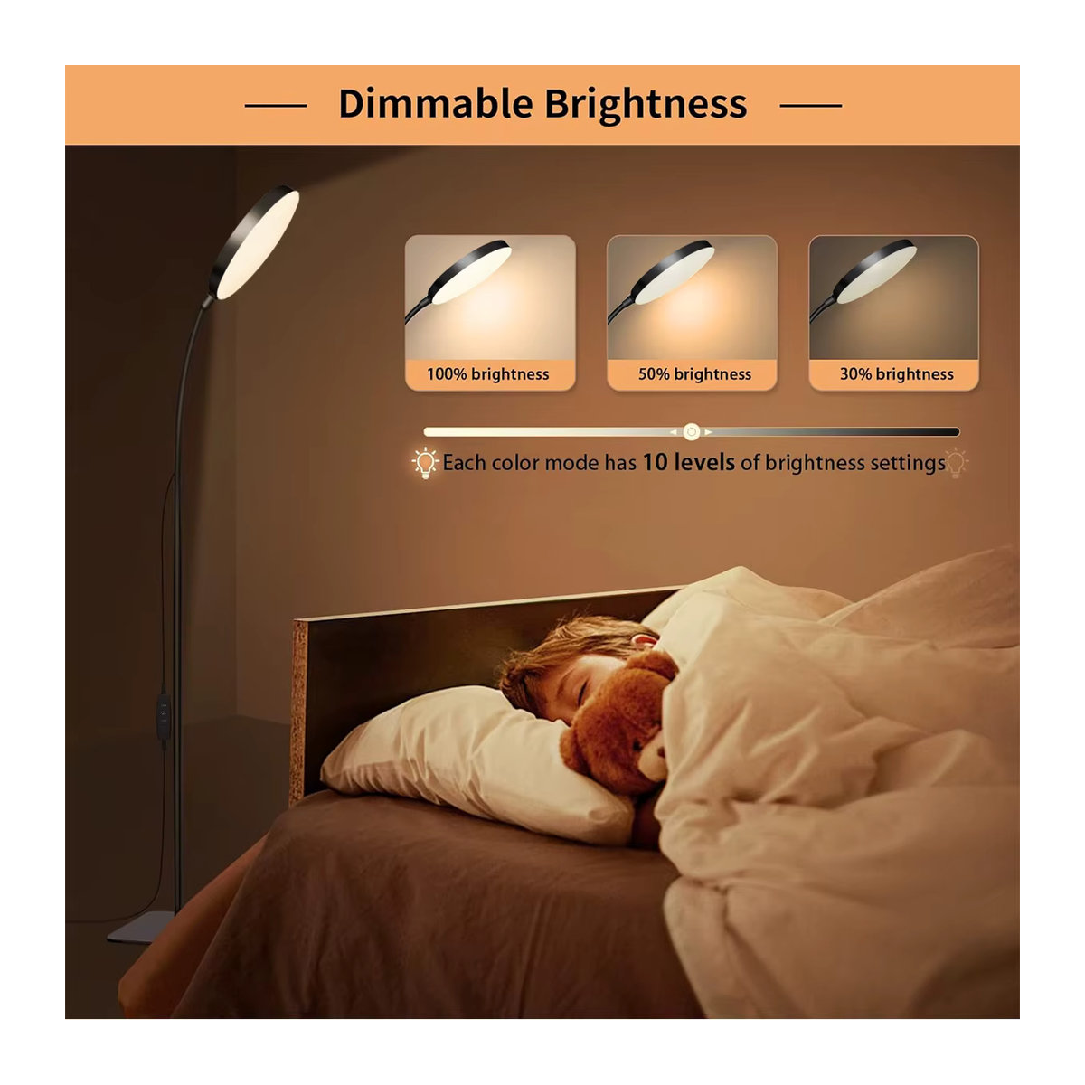 Dimmbare LED-Stehlampe von AMARYLLIS in Schwarz mit flexiblem Schwanenhals und minimalistischem Metall-Design als Leseleuchte für Innenräume - Bild 3
