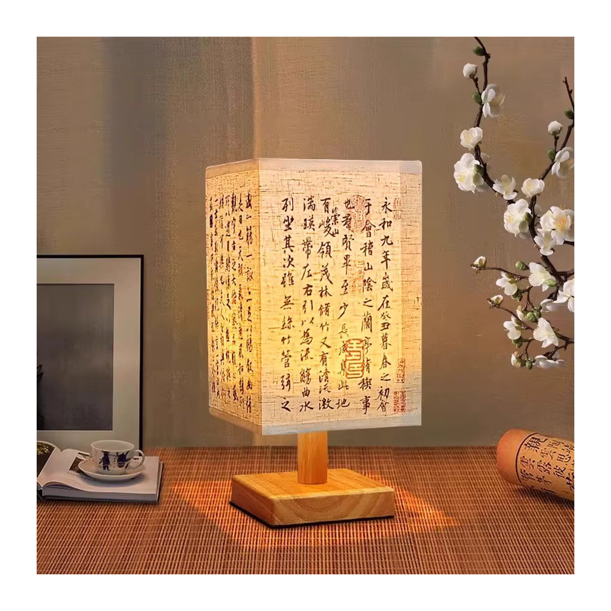 Dimmbare LED Tischlampe im chinesischen Stil mit quadratischem Stofflampenschirm für dein Schlafzimmer - Bild 4