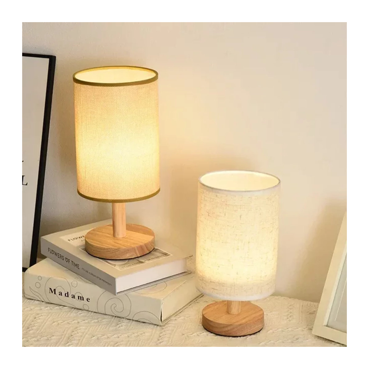 Dimmbare LED-Tischlampe im Retro-Stil mit Stoff-Lampenschirm und USB-Anschluss - Bild 1