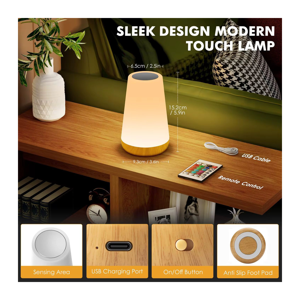 Dimmbares LED-Nachtlicht von DBF mit 13 Farbwechseln, Touch-Steuerung und Fernbedienung, USB-betrieben, ideal als Nachttischlampe für Schlafzimmer, Camping und Dekoration - Bild 4