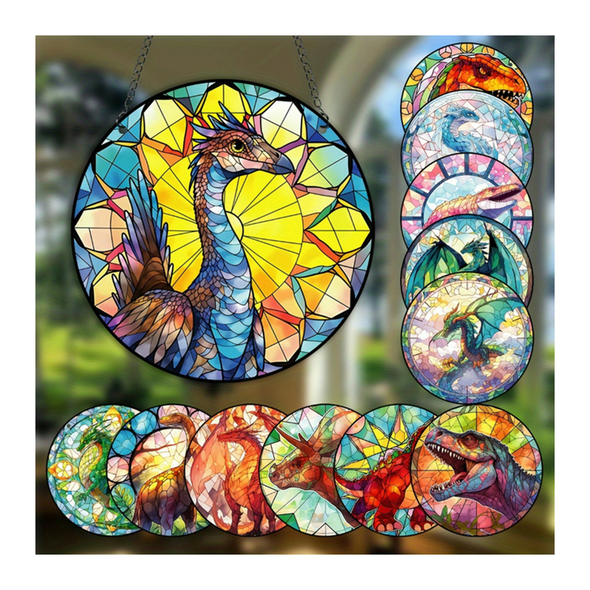 Dinosaurier Buntfenster zum Aufhängen, bunter Sonnenfänger für die Fensterdekoration in Multicolor - Bild 1