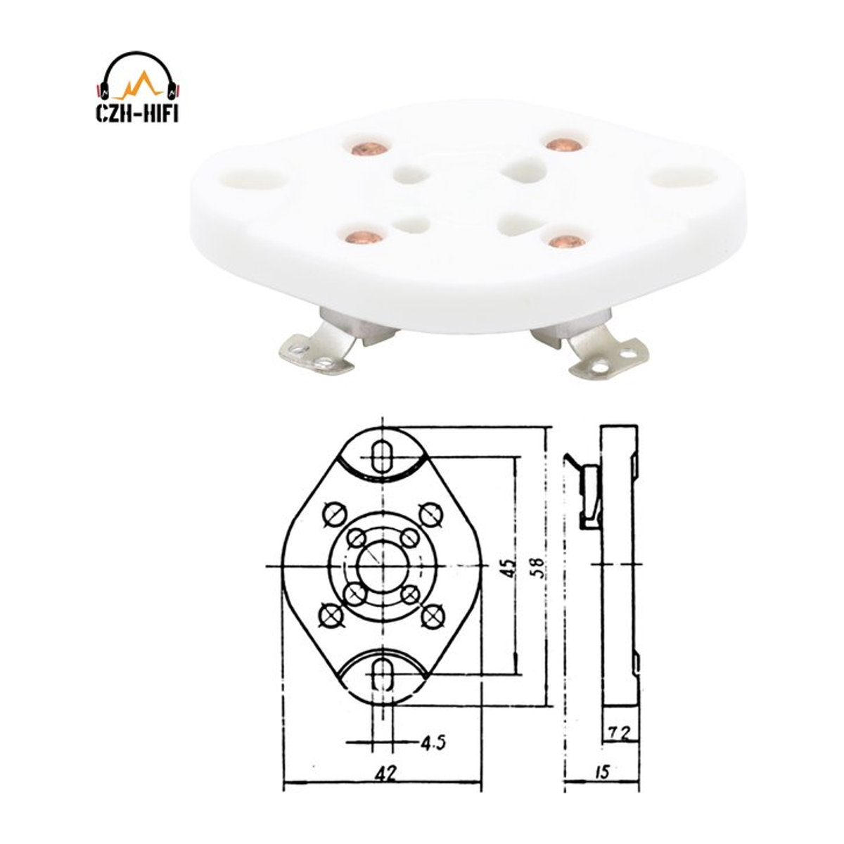 Dinwen Keramik-Sockel für 4-Pin UX4 Röhren, Weiß mit vergoldeter Oberseite für Vintage Audio Verstärker und HiFi DIY-Projekte - Bild 1