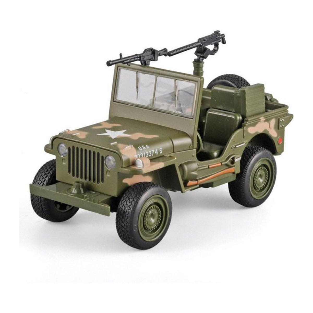Discover Intime Willys GP Militär-Geländewagen Modellauto aus Metall in Grün Tarnfarbe, Maßstab 1:32 - Bild 1