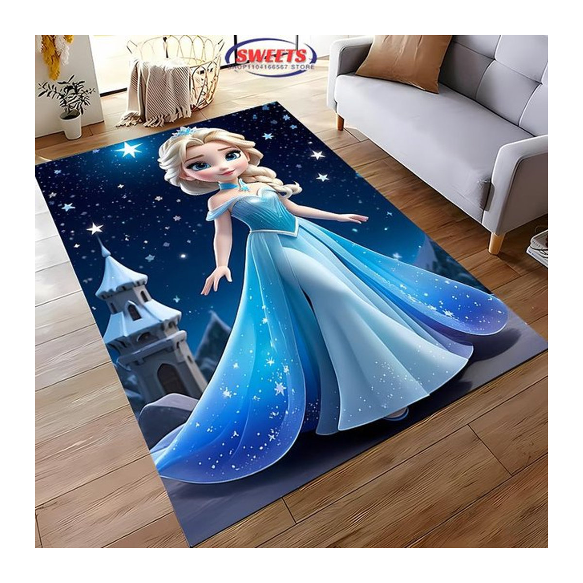 Disney Die Eiskönigin Elsa und Anna 3D HD Druck Teppich Blau B: 120 cm, T: 100 cm - Bild 1