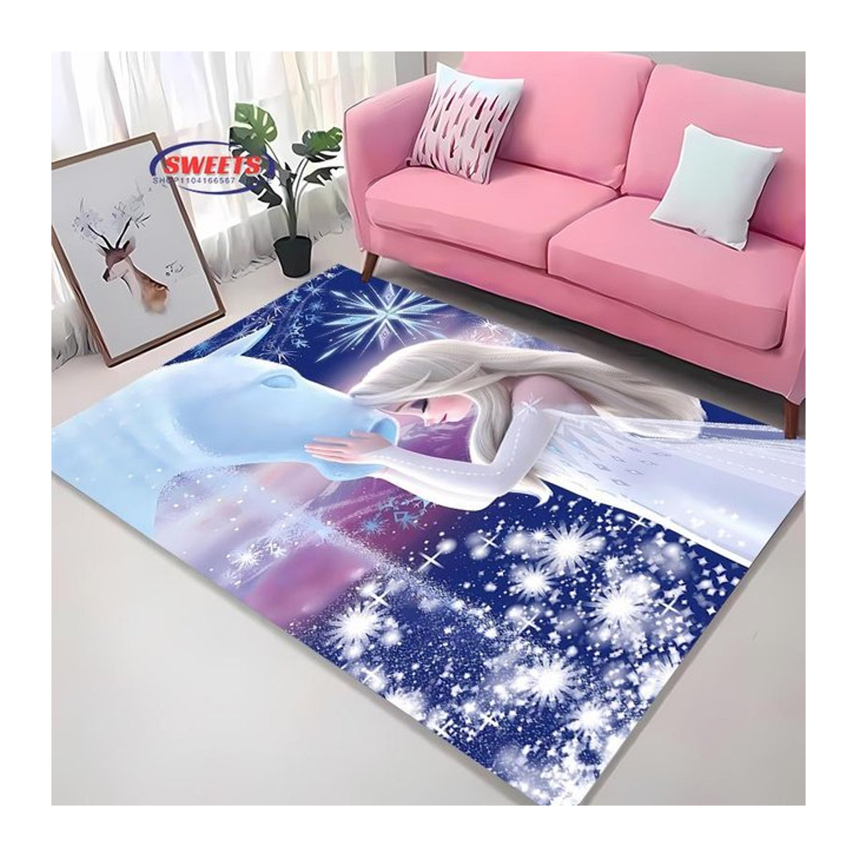 Disney Die Eiskönigin Elsa und Anna 3D HD Druck Teppich in Blau, B/T: 70 x 100 cm - Bild 1