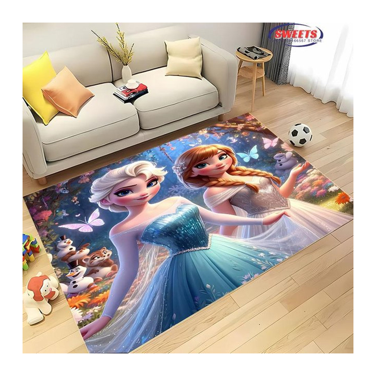 Disney Die Eiskönigin Elsa und Anna 3D HD Druck Teppich, rutschfest, mehrfarbig, B: 140 cm, T: 80 cm - Bild 1
